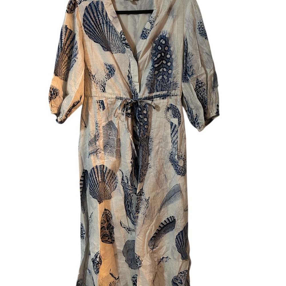 All saint Dalia Oceano Maxi Dress Cotton asymmetrical hem drawcord size 6.
